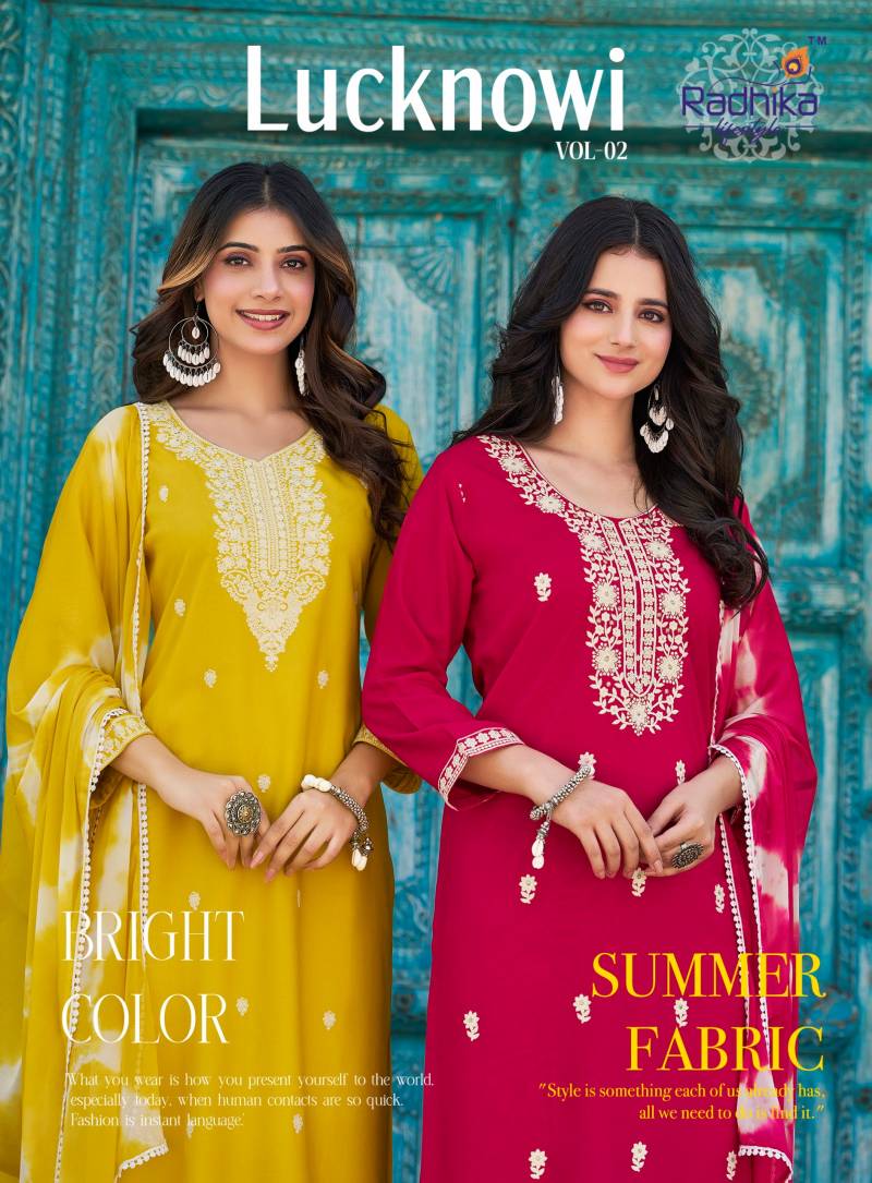 Radhika Lucknowi Vol 2 Lucknowi Work Kurti Pant With Dupatta