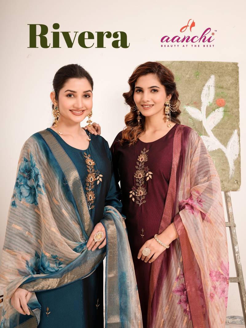 Aanchi Rivera Silk Kurti Bottom With Dupatta Collection