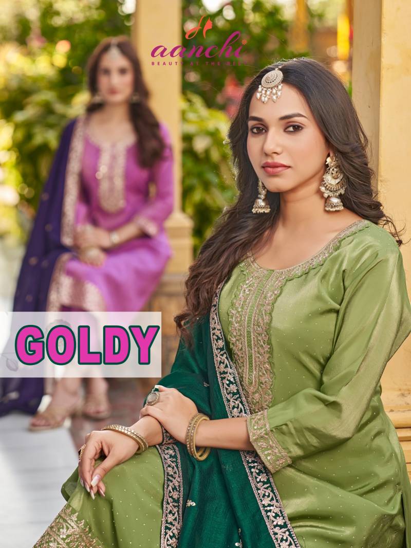 Aanchi Goldy Roman Shimmer Kurti Bottom With Dupatta Collection