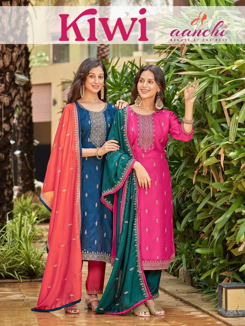 Aanchi Kiwi Vichitra Silk Designer Kurti Bottom With Dupatta