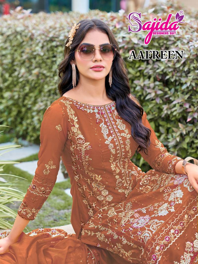 Sajida Aafreen Organza Designer Pakistani Salwar Suits Collection