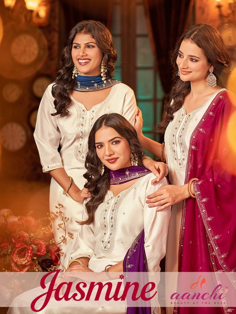 Aanchi Jasmine Vichitra Silk Designer Kurti Bottom With Dupatta