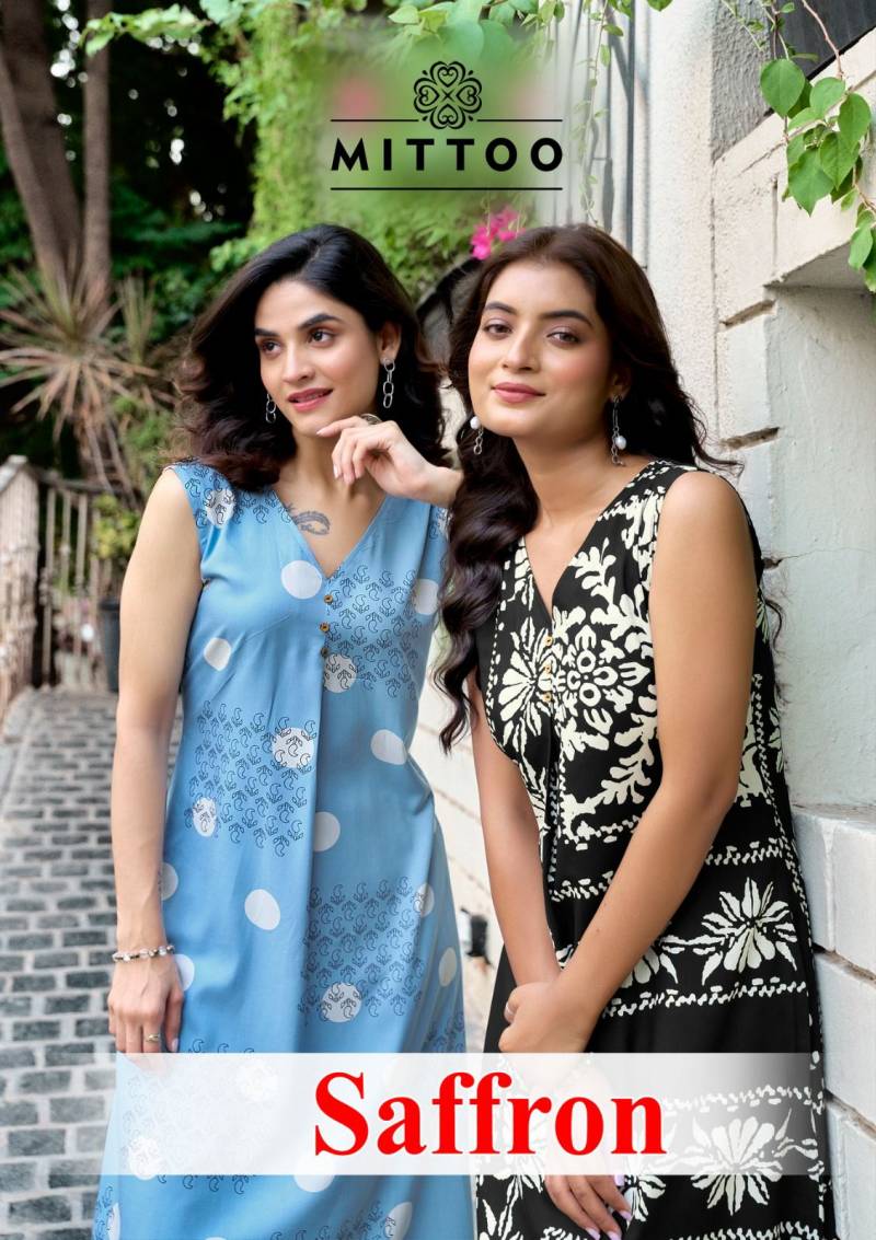 Mittoo Saffron Stylish Printed Kurti With Bottom Collection