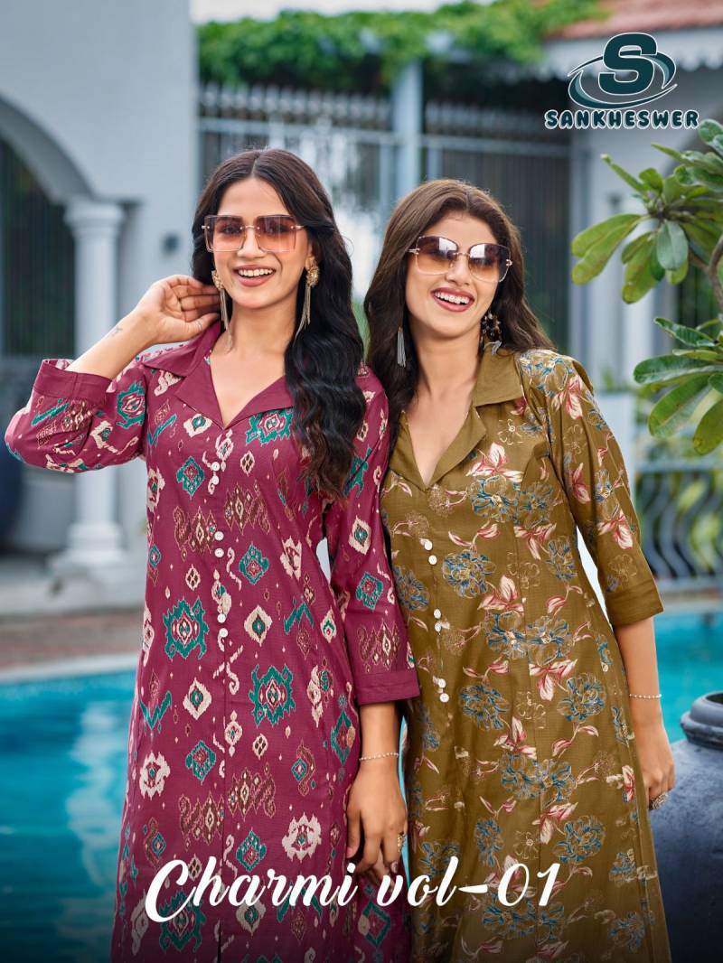 Sankheswer Charmi Vol 1 Foil Printed Stylish Kurti With Bottom Collection
