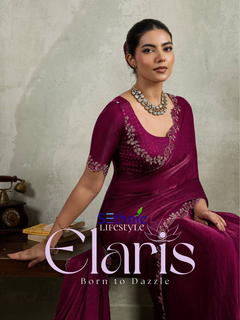 Sethnic Elaris Velvet Chiffon Zarkan Work Party Wear Saree Collection