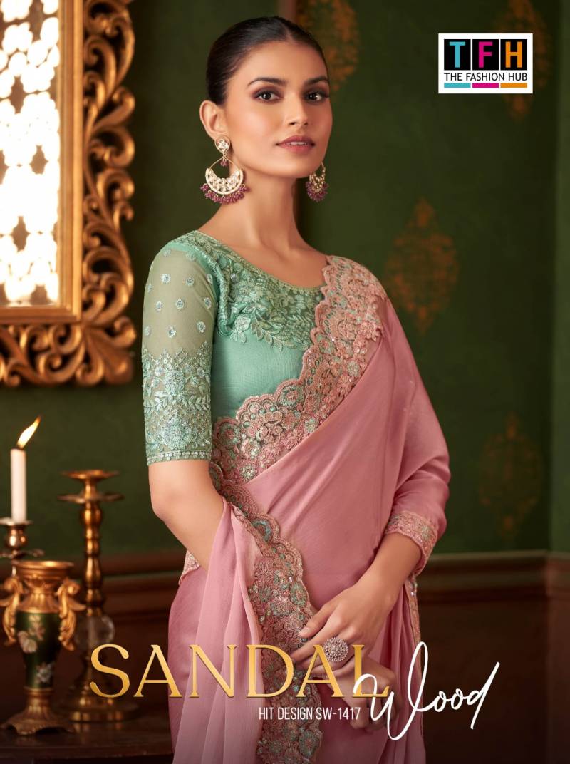 Tfh Sandal Wood 1417 A To F Powder Designer Saree Collection