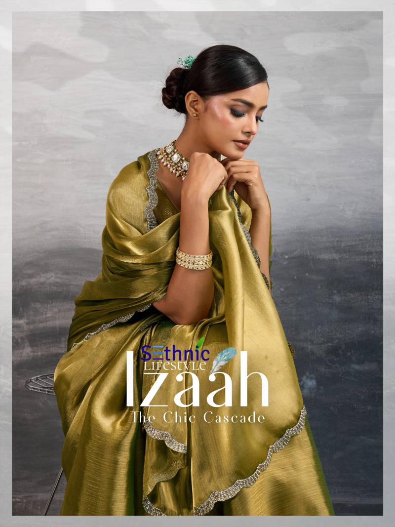 Sethnic Izaah Burberry Gold Shine Party Wear Wear Saree