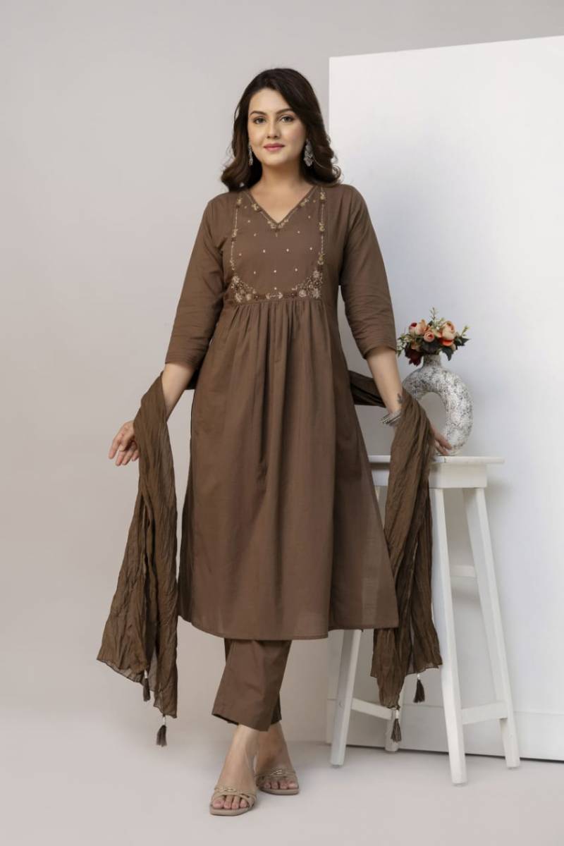 Naisha K 335 Cotton Kurti Pant And Dupatta Collection