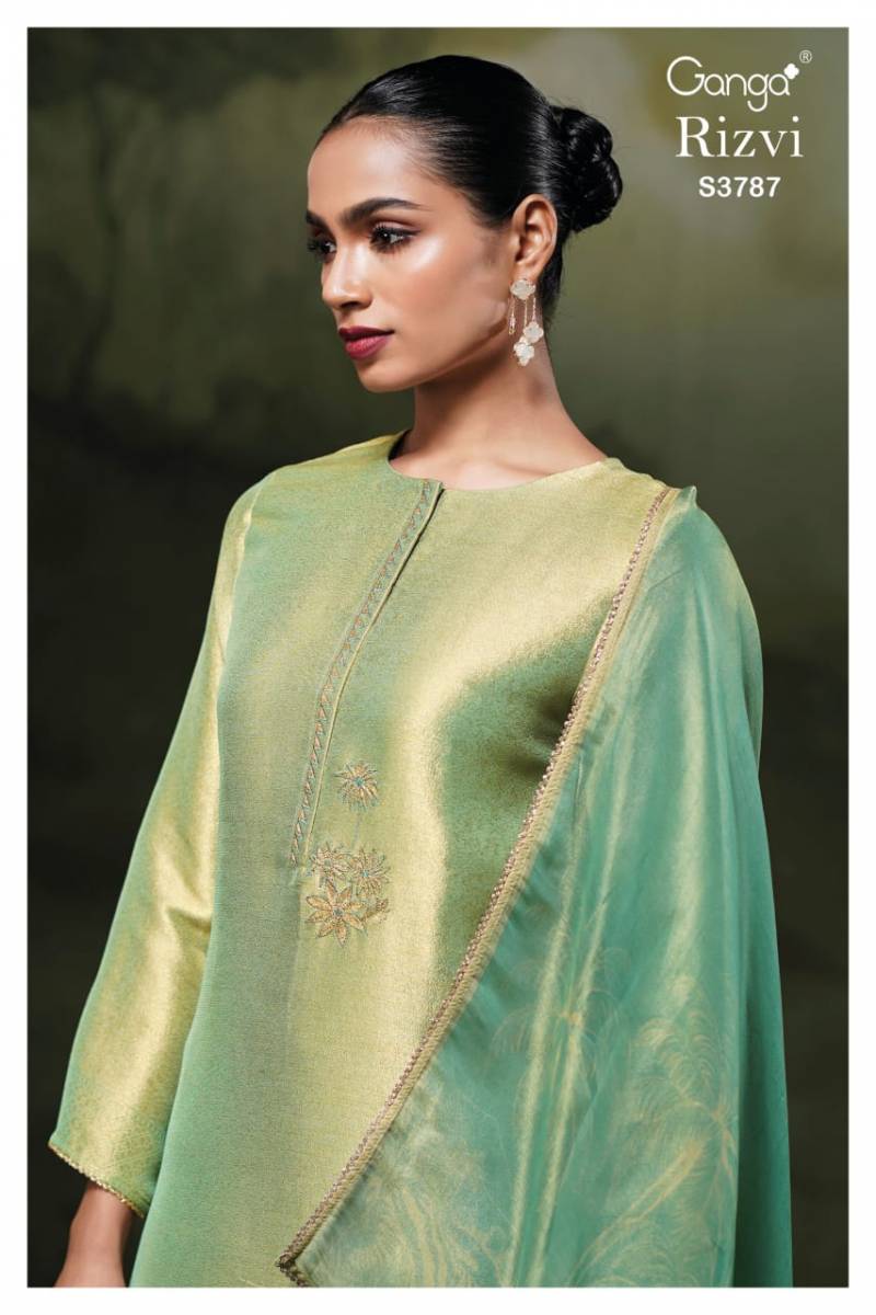 Ganga Rizvi 3787 Bemberg Silk Embroidery Salwar Suits Collection