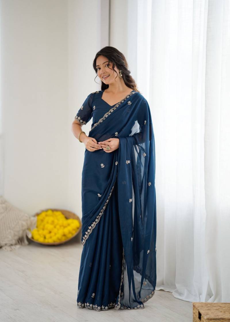 Csn Ambey Star Georgette Embroidered And Moti Worked Saree Collection
