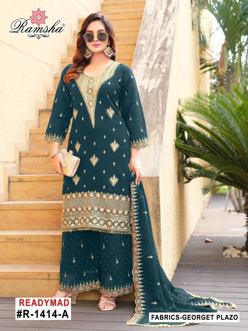 Ramsha R 1414 A To D Georgette Designer Pakistani Suits Collection
