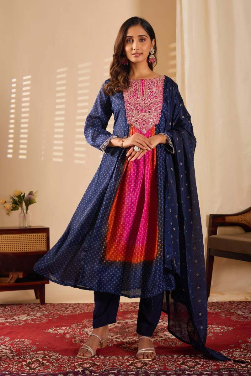 Kiyasajni 01 Chinon Printed Designer Kurti Pant And Dupatta Collection