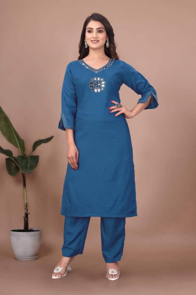 Lb Dhwani Vol 1 Mirror Work Cotton Kurti And Pant Collection