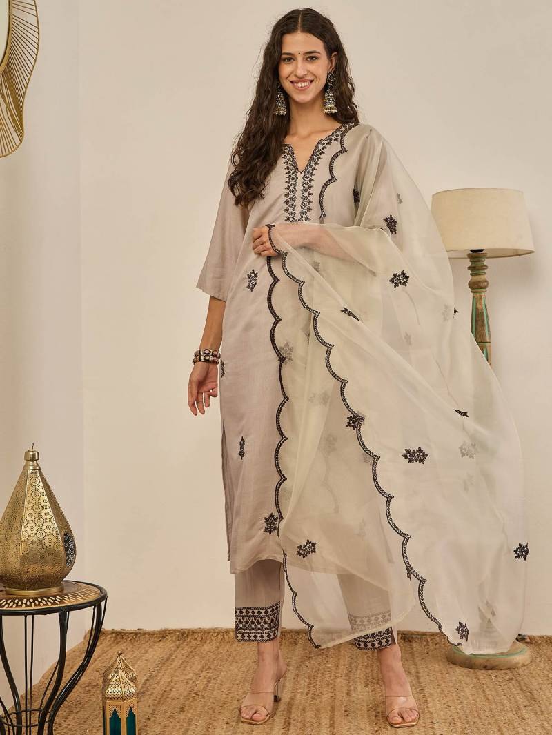 Vp 9749 Silk Embroidery Work Designer Kurti Set Collection