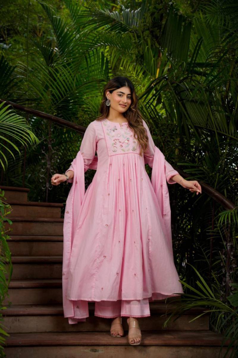 Naisha K 441 Mal Cotton Anarkali Kurti Pant And Dupatta Collection