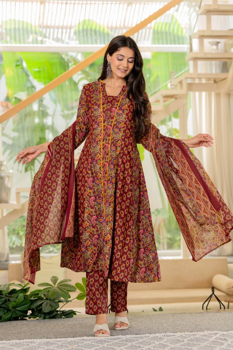 Naisha K 439 Cotton A line Kurti Pant And Dupatta Collection