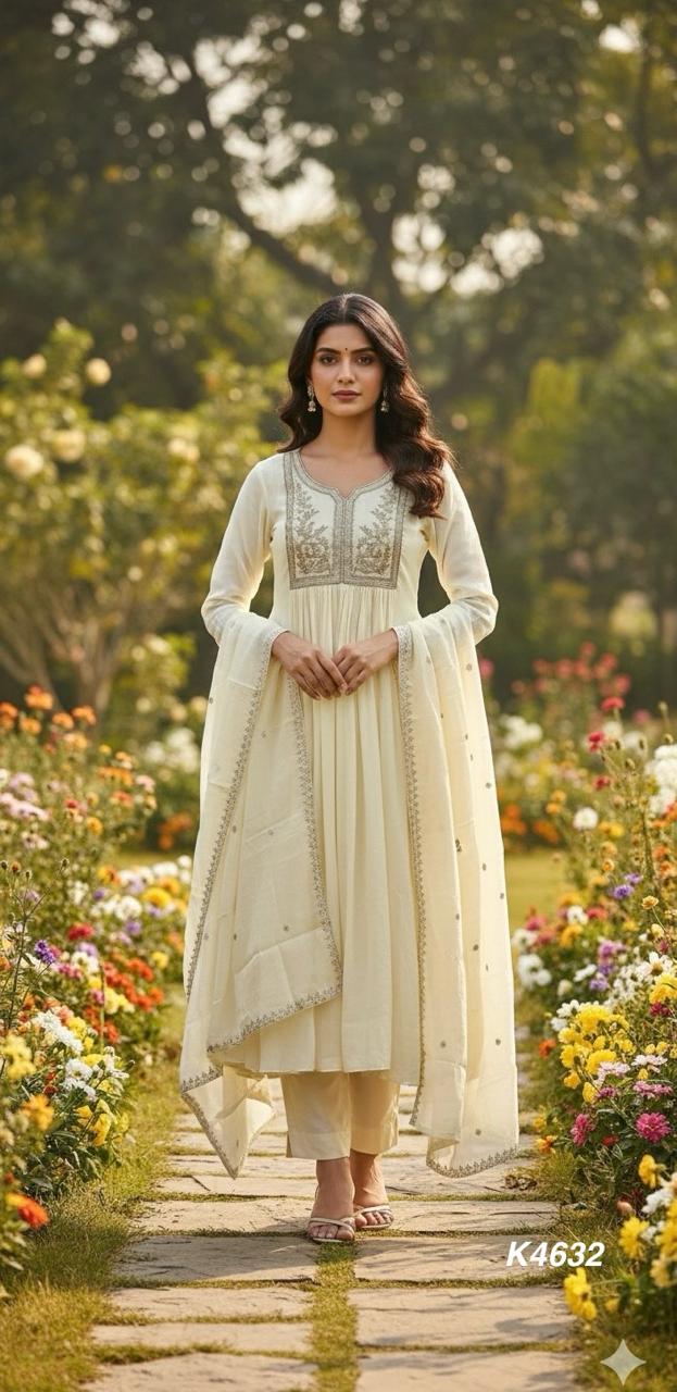 Naisha K 463 Mal Chanderi Anarkali Style Kurti Pant And Dupatta Collection