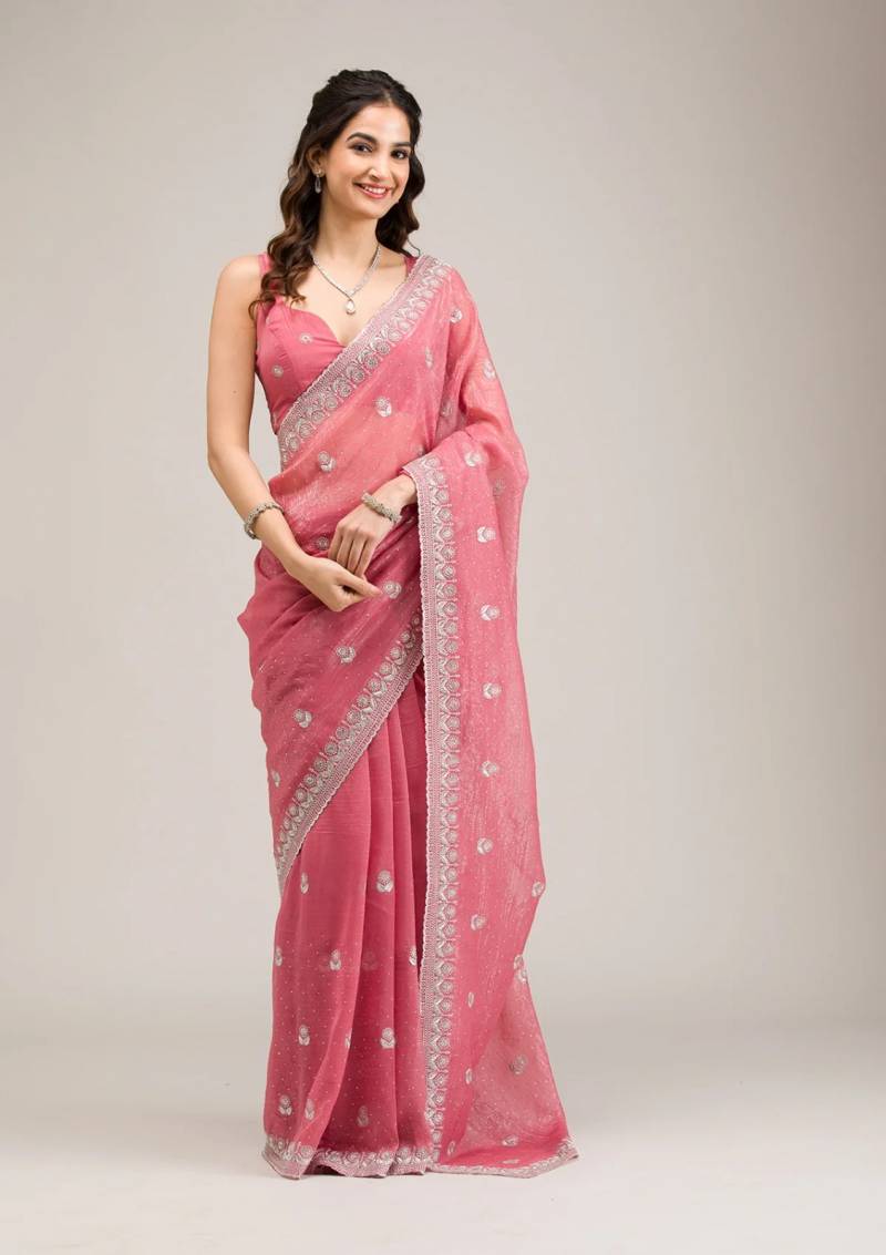 Bt 439 Crunchy Chiffon Diamond Worked Designer Saree Collection