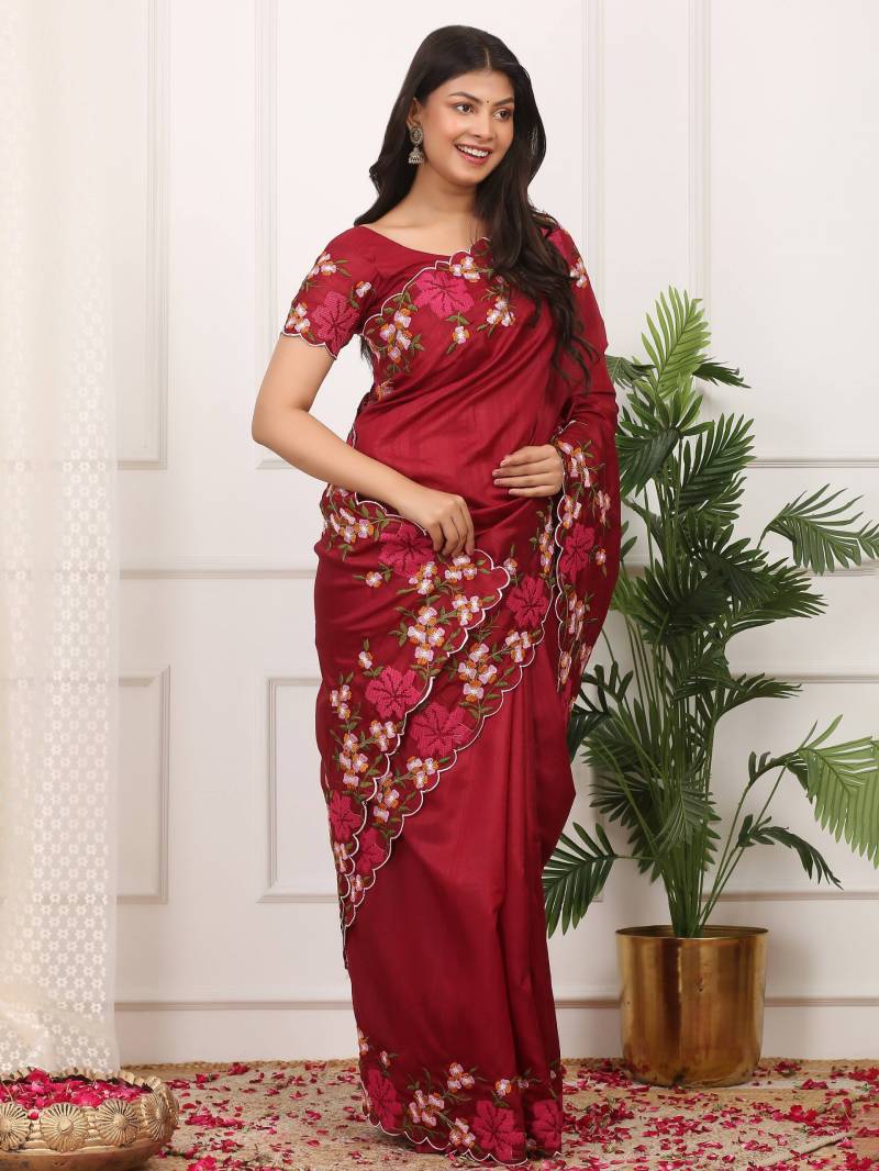 Bt 3144 Thread Worked Embroidery Saree Collection