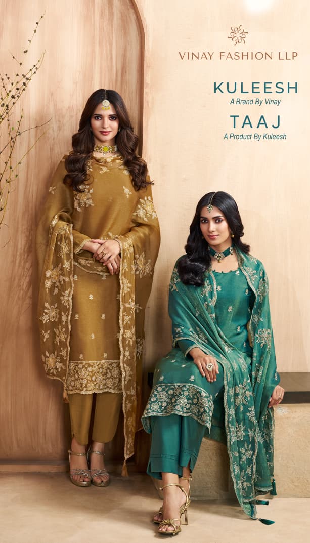 Vinay Kuleesh Taaj Gold Silk Designer Salwar Suits Collection