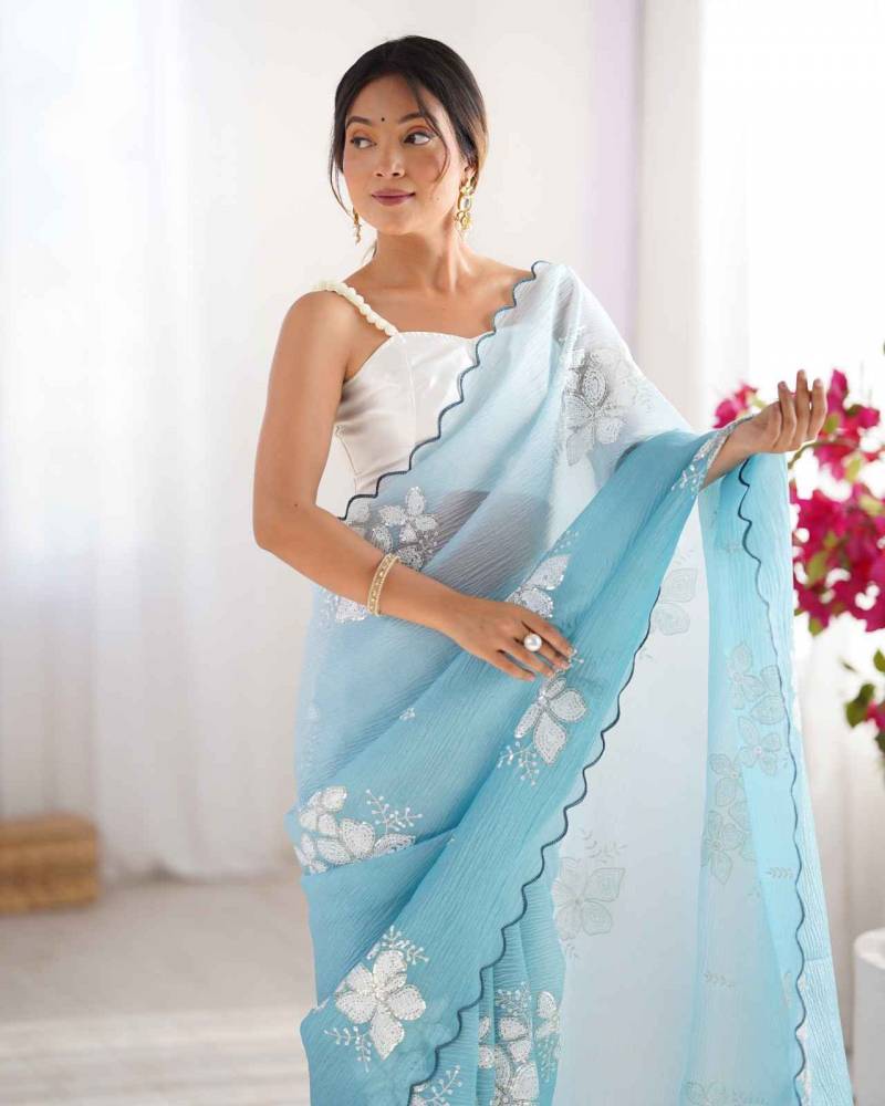 Kc 867 Crunchy Embroidery Worked Party Wear Saree Collection