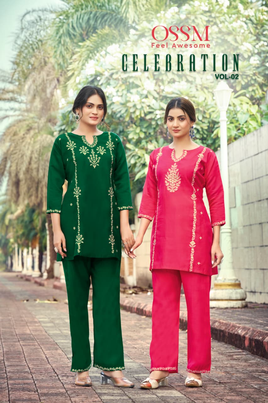 Ossm Celebration Vol 2 Roman Silk Festive Wear Co Ord Set Collection