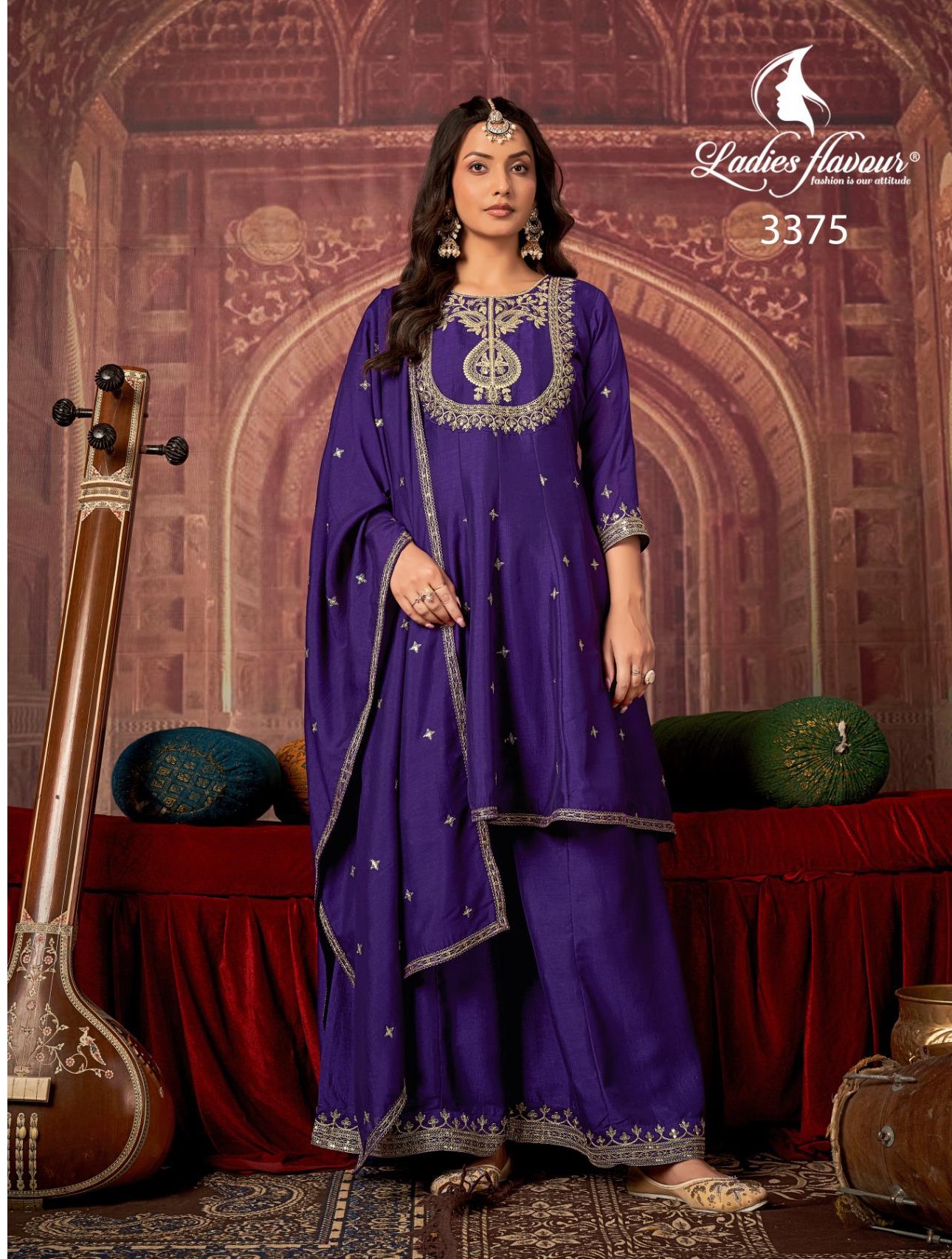 Ladies Flavour 3373 To 3375 Vichitra Designer Kurti Pant And Dupatta Collection