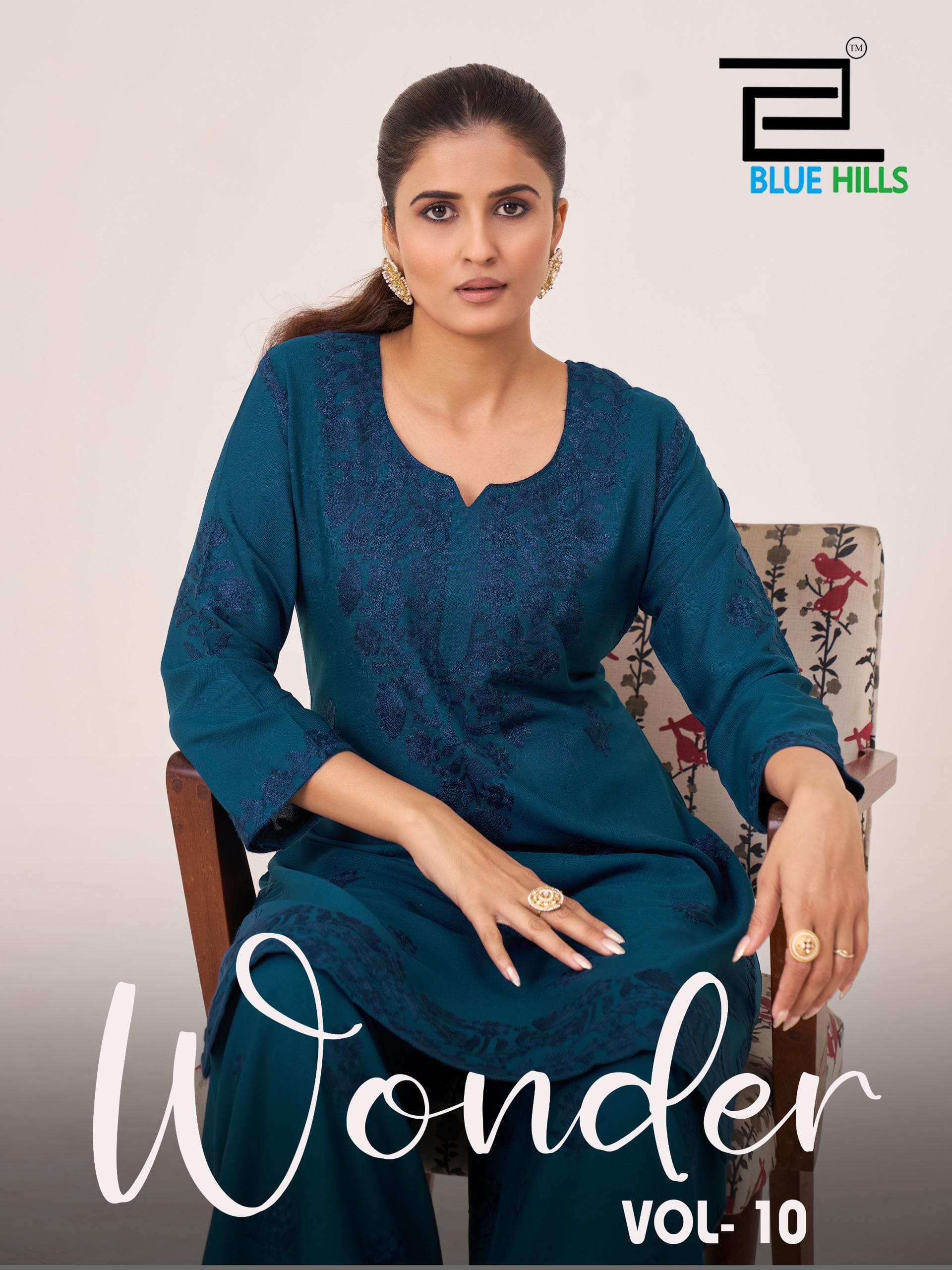 Blue Hills Wonder Vol 10 Embroidery Work Kurti And Bottom Collection