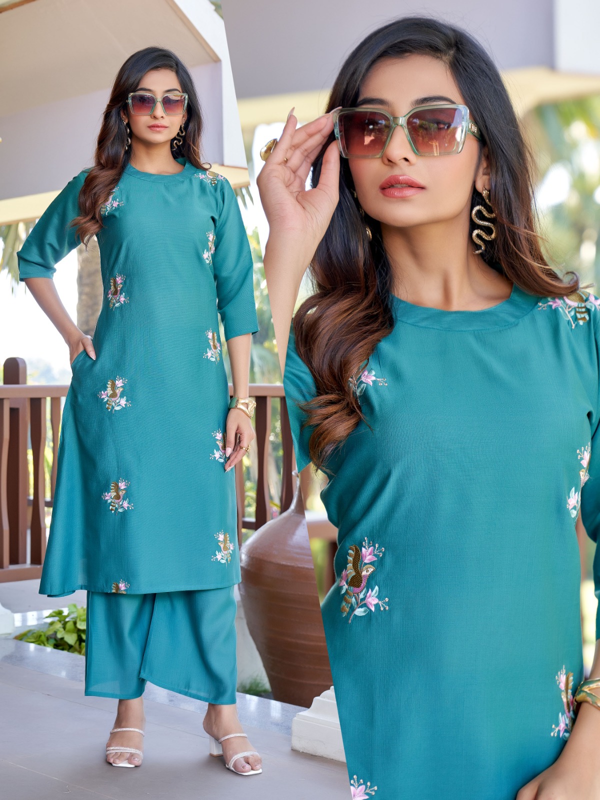 Naisha K 518 Vertican Embroidery Work A Line Co Ord Set Collection