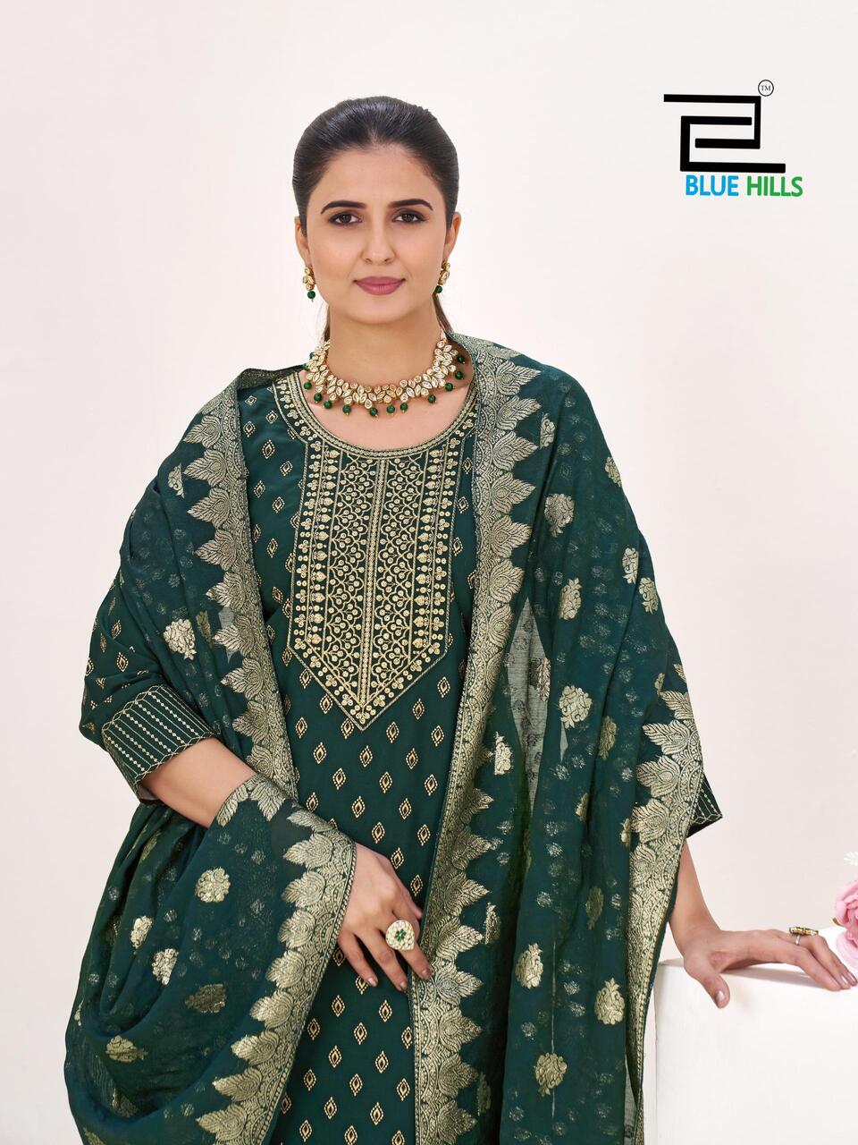 Blue Hills Aisha Festive Wear Embroidery Kurti Pant And Dupatta Collection