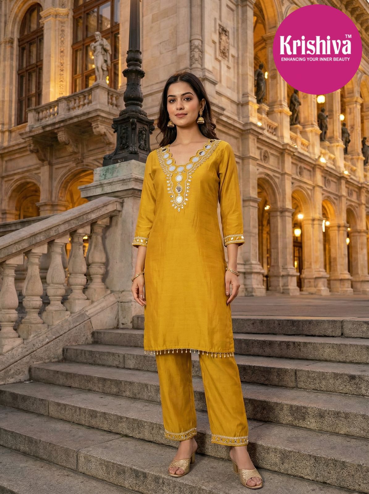 Krishiva Maher Glass Silk Fancy Co Ord Set