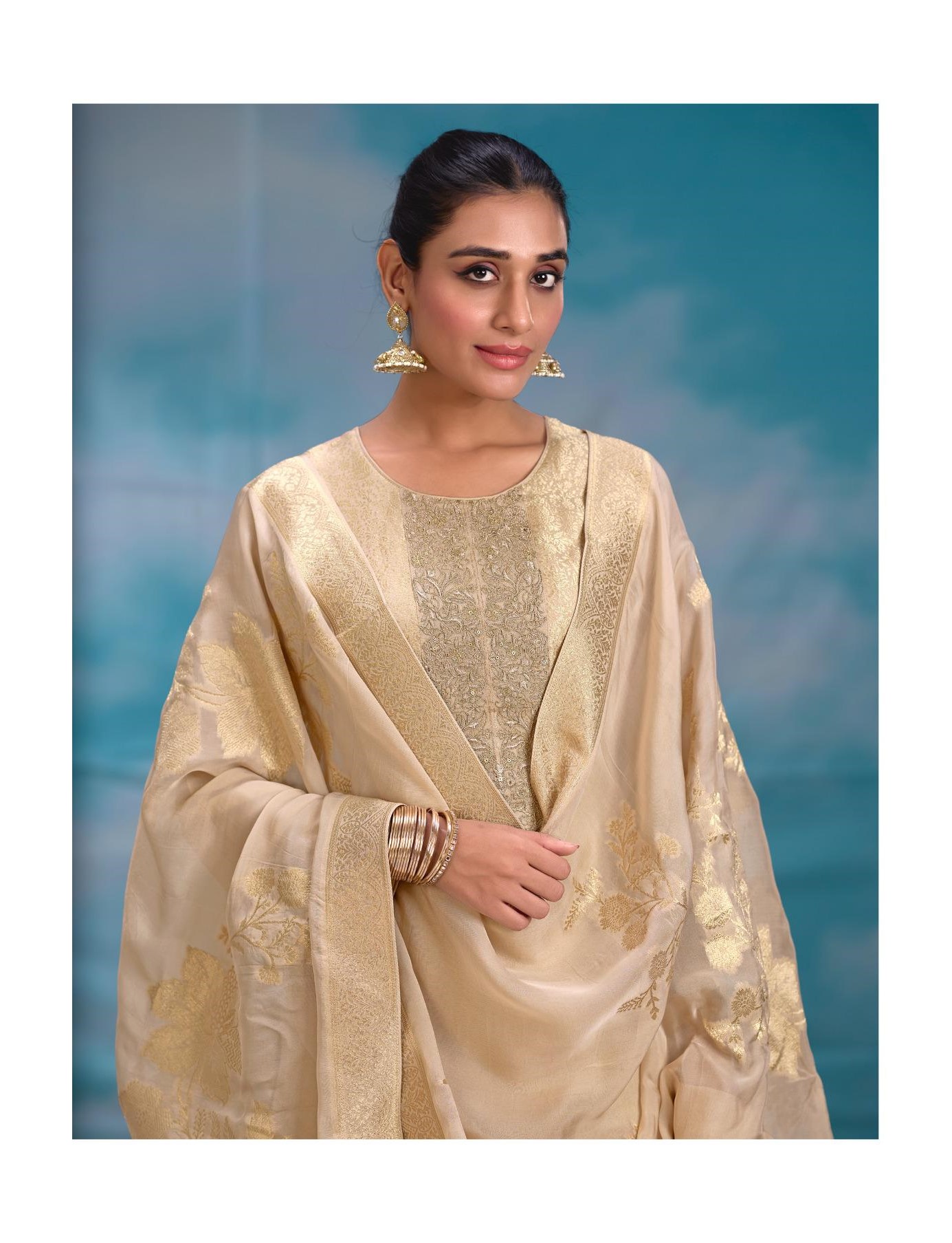 Ibiza Summer Pearls Organza Embroidery Work Salwar Suits