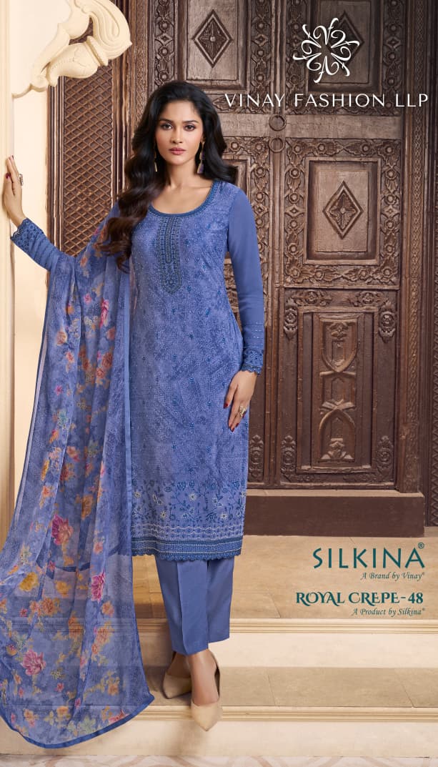 Vinay Kuleesh Silkina Royal Crepe 48 Designer Salwar Suits Collection