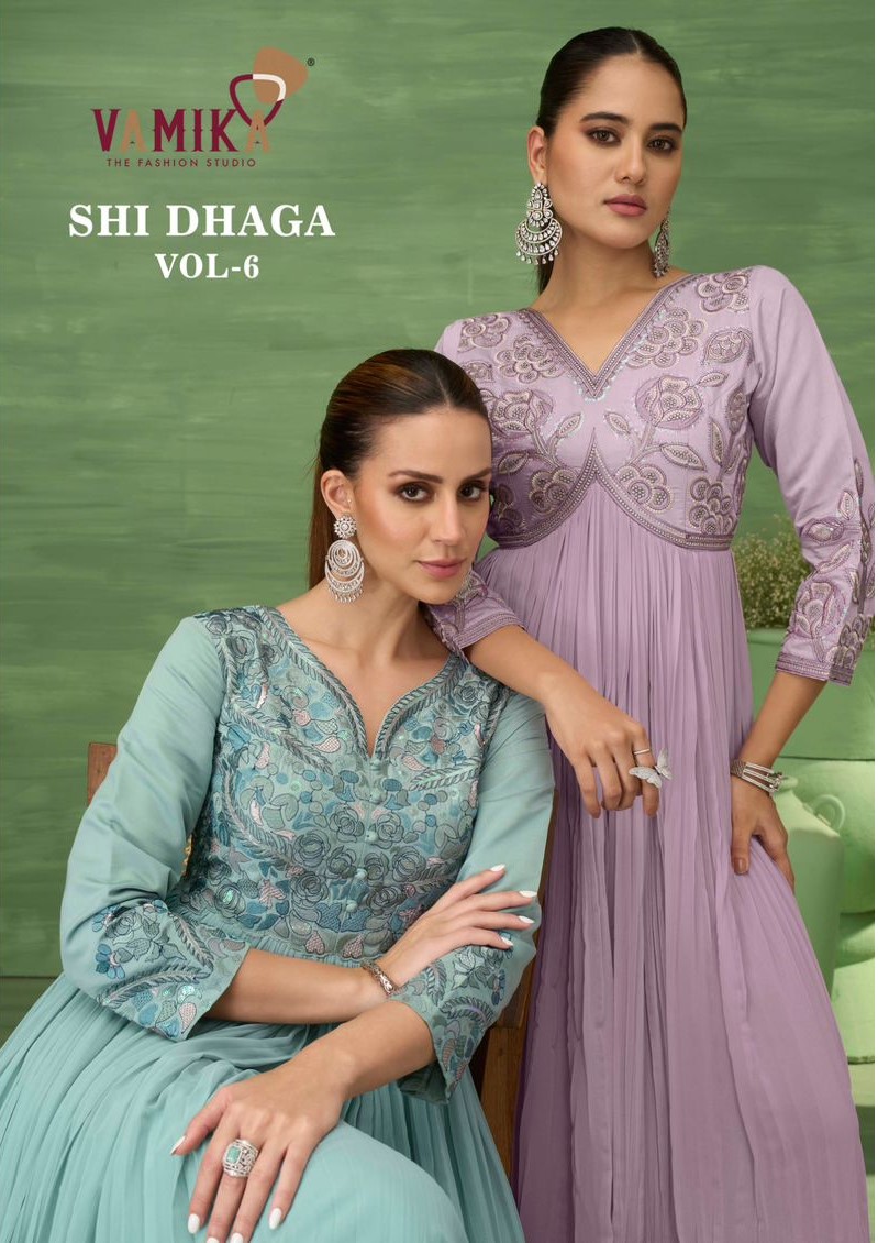 Vamika Shi Dhaga Vol 6 Georgette Embroidery Long Gown Collection