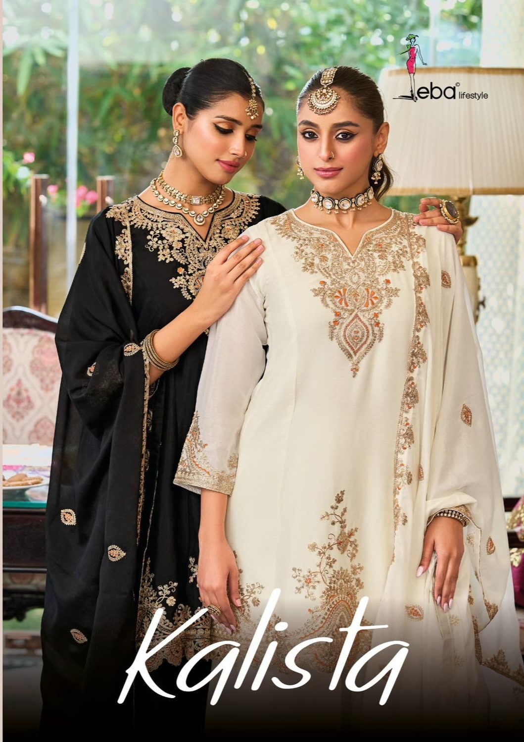 Eba Kalista Black And White Chinon Embroidery Readymade Suits Collection