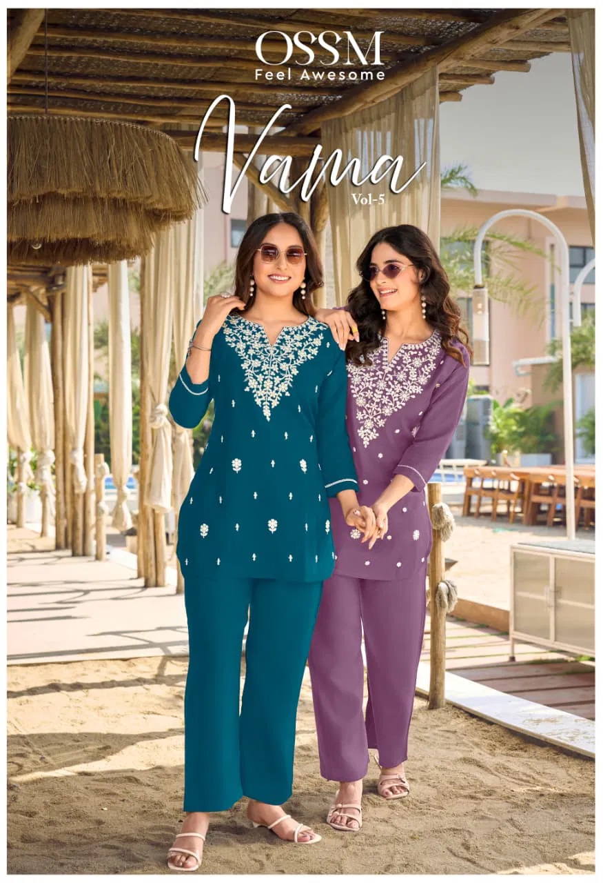 Ossm Vama Vol 5 Viscose Embroidery Work Co Ord Set