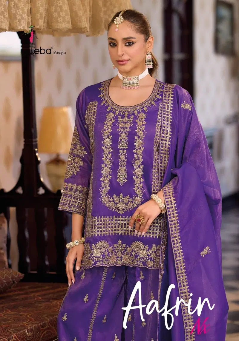 Eba Aafrin Nx Chinon Embroidery Work Salwar Palazzo With Dupatta