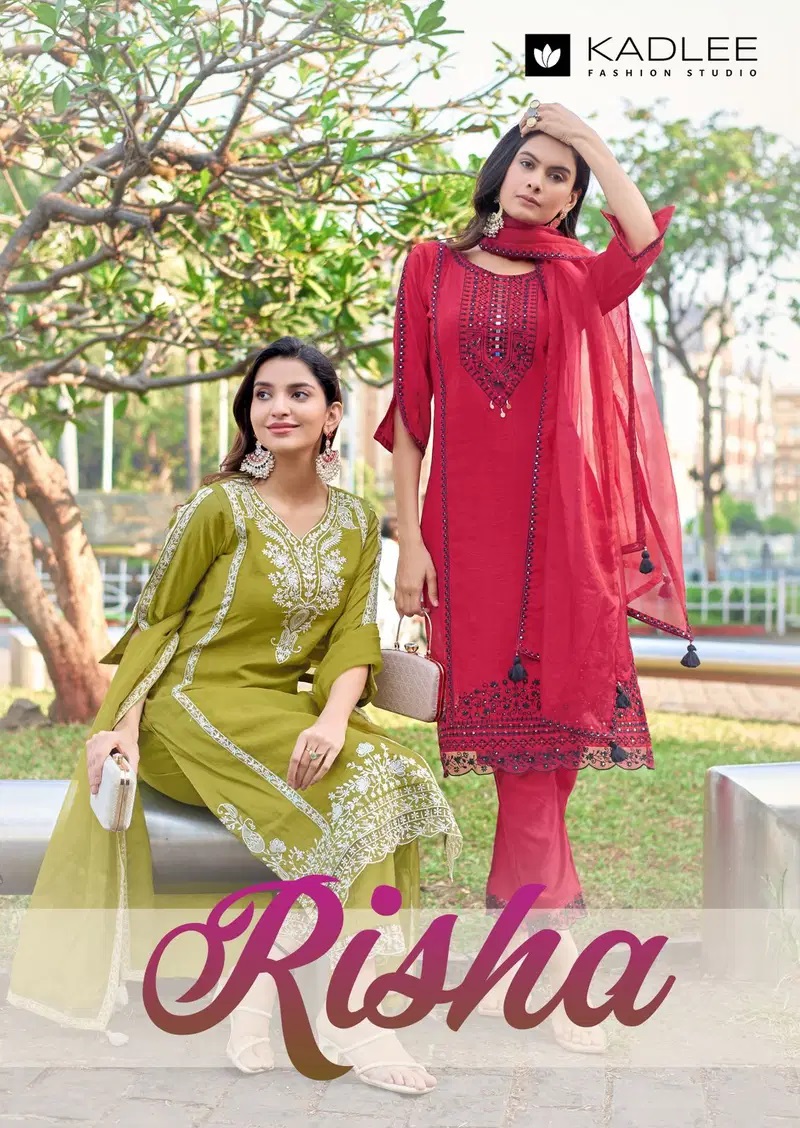 Kadlee Risha Threadwork Kurti Pant And Dupatta Collection