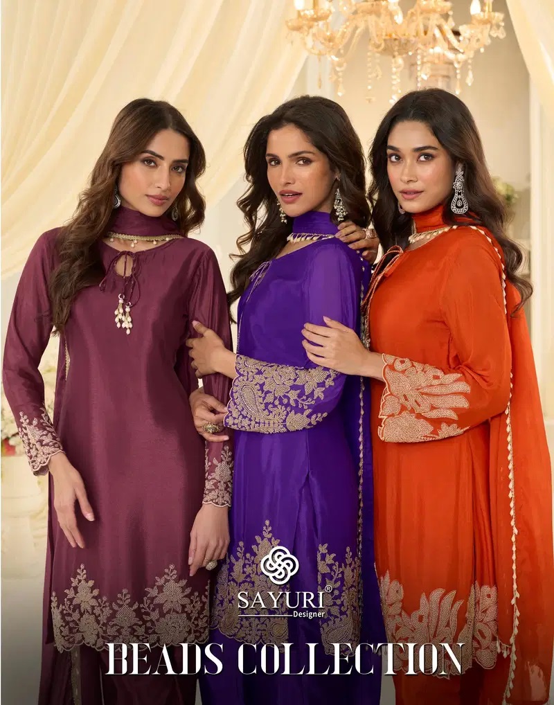 Sayuri Beads Chinon Designer Beads Work Salwar Suits Collection