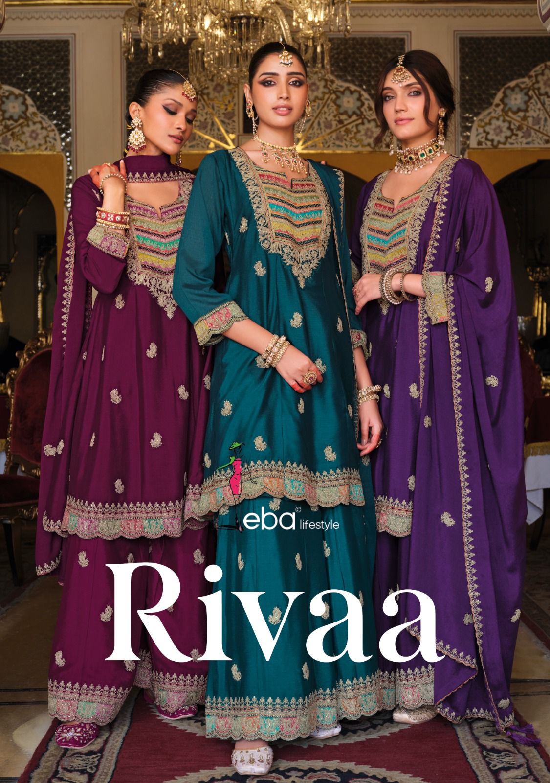 Eba Rivaa Embroidery Work Salwar Plazzo And Dupatta Collection