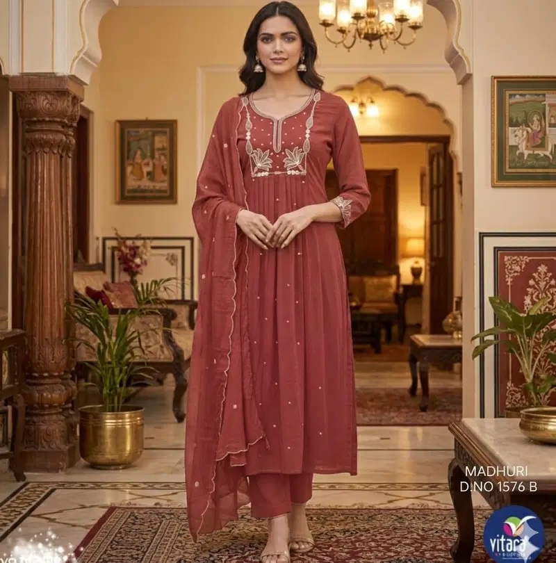 Vitara Madhuri Mal Cotton Kurti With Bottom Dupatta