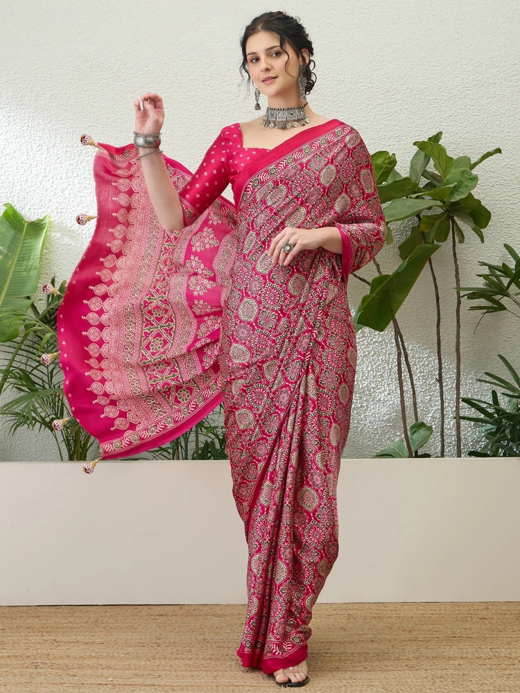 Lux Vol 16 Semi Modal Printed Ajrakh Saree Collection