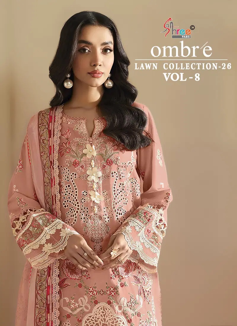 Shree Ombre Lawn 26 Vol 8 Embroidered Suits Cotton Dupatta