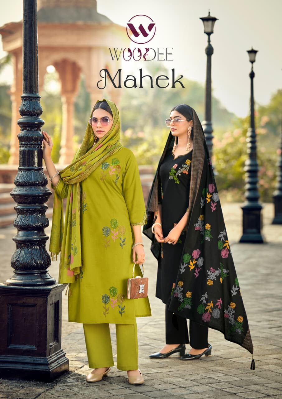 Woodee Mahek Thread Worked Kurti With Bottom Dupatta