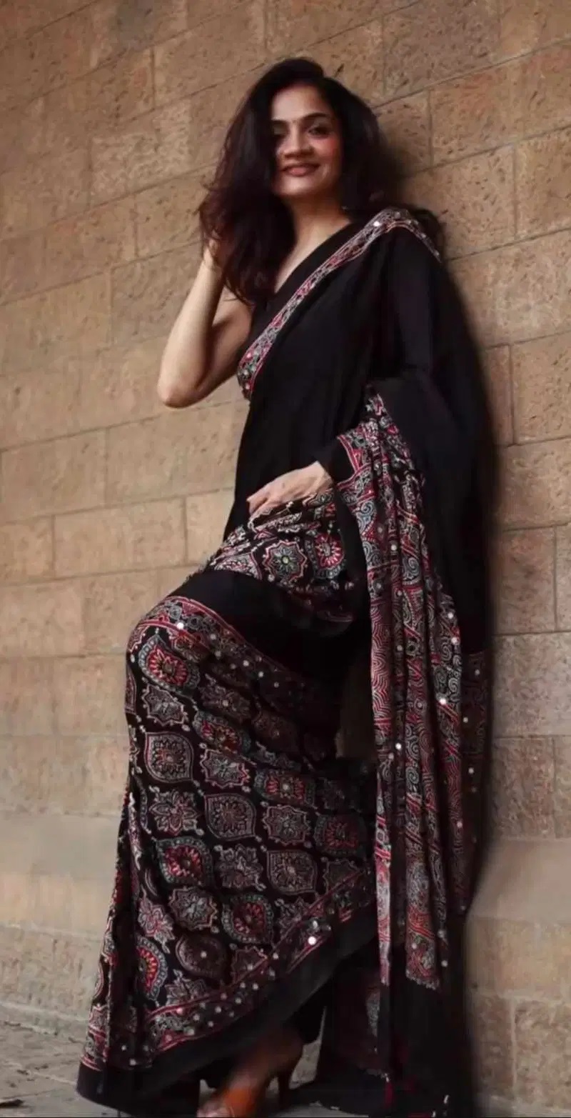 Kc 2120 Soft Crepe Silk Printed Ajrakh Saree Collection