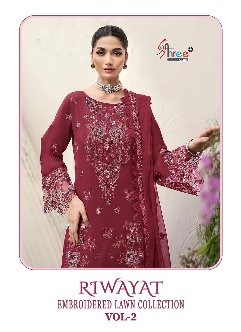 Shree Riwayat Embroidered Lawn Vol 2 Pakistani Suit Cotton Dupatta