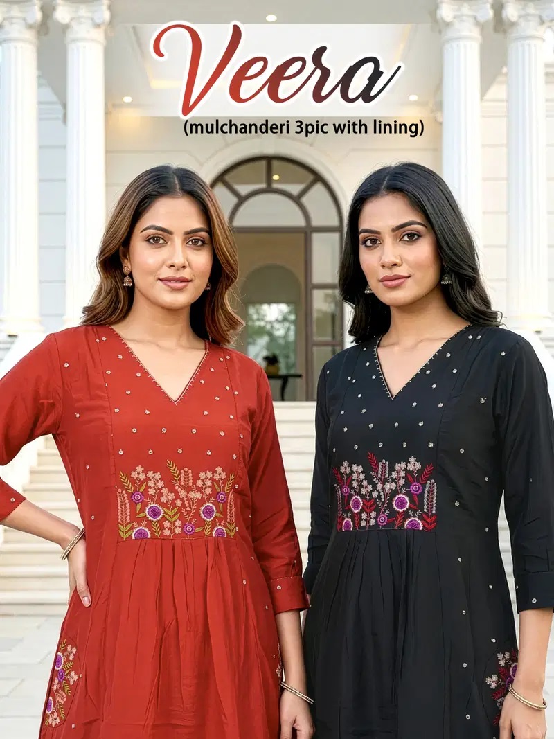 Veera Vol 6 Mul Chanderi Anarkali Kurti Set Collection