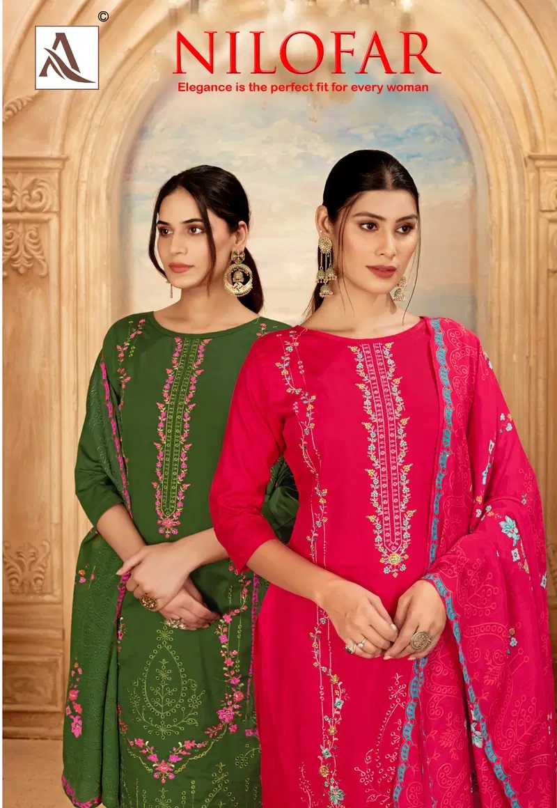 Alok Nilofar Premium Zam Swarovski Work Dress Material Collection