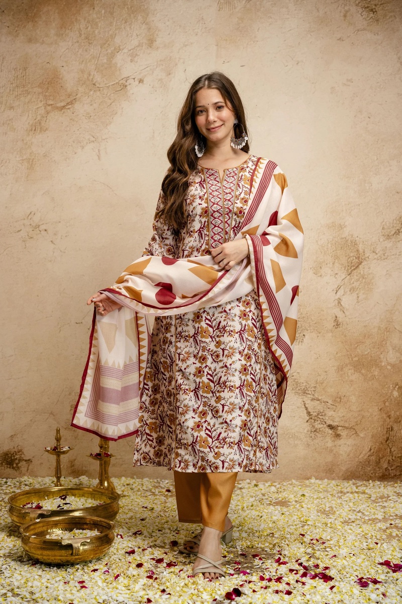Tanya 01 New Magic Cotton Printed Kurti And Pant Dupatta