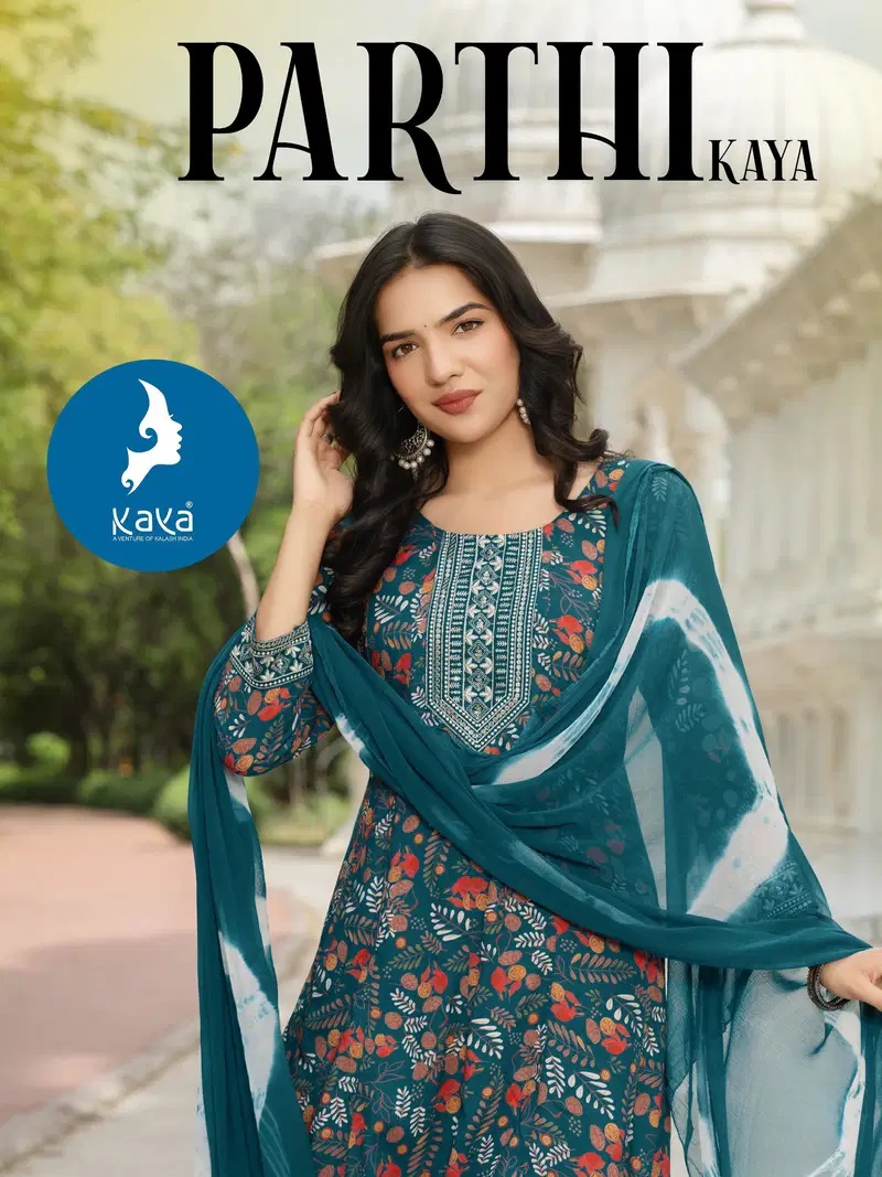 Kaya Parthi Rayon Printed Anarkali Kurti Set With Dupatta